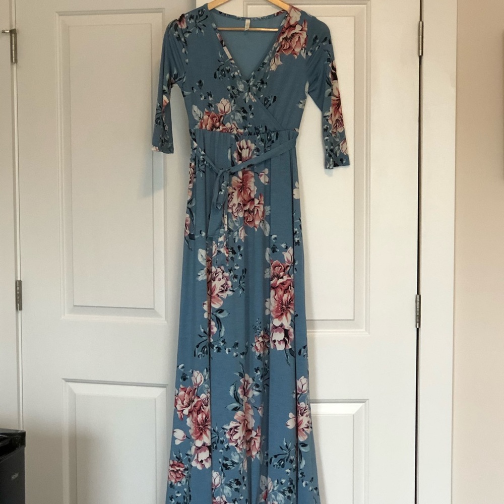 PinkBlush blue floral maternity dress